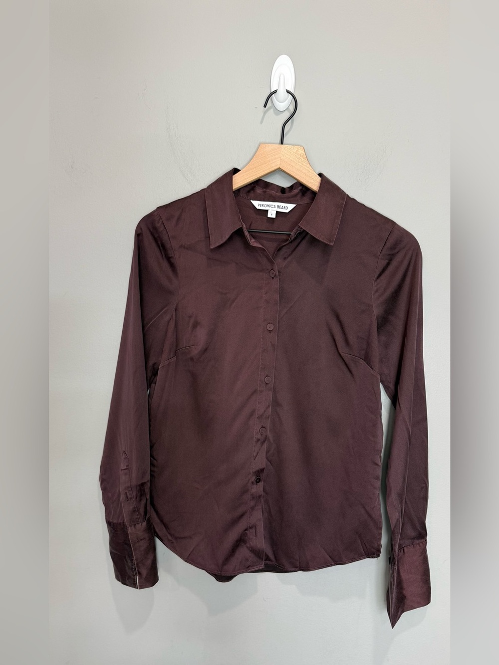 Veronica Beard Monique Silk Button-Down Shirt – Dark Currant – Size 6